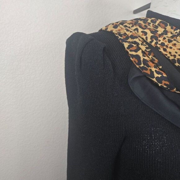 Vintage 80s Raul Blanco Cheetah Scarf Sweater Silk Skirt Suit Set Womens 6 Black - Picture 14 of 16